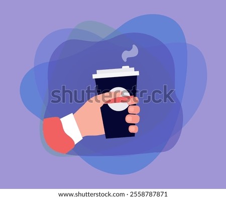 Hand of worker or student holding coffee cup. Person with hot drink from coffee shop flat vector illustration. Breakfast, coffee break, morning concept for banner, website design or landing web page