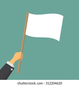 Hand Worker Waving A White Flag,empty Flag