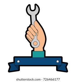 hand worker with wrench tool isolated icon