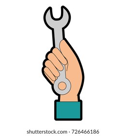 hand worker with wrench tool isolated icon