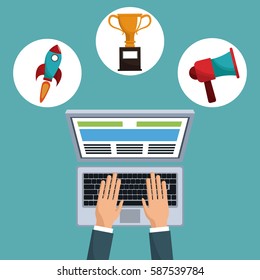 hand working computer for digital marketing