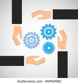 hand working together in a networking and teamwork cooperation icon, vector illustration