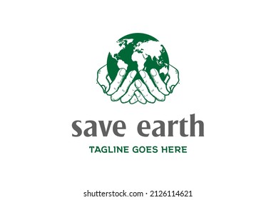 Vector de diseño del logotipo "Hand with World Globe Earth Planet for Save Environment"