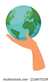 hand with world icon isolated