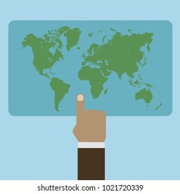 hand. world map. vector