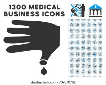 Hand Wound grey vector icon with 1300 medicine business pictographs. Set style is flat bicolor light blue and gray pictograms.