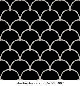 hand woven mesh fence made of stainless wire seamless. abstract sling circle on black background. vector illustration.