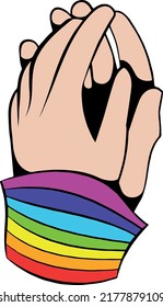 Hand wrapped in the flag, on white background, LGBT concept