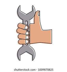 Hand with wrench
