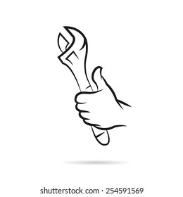Mano con abstracto de llave aislada en fondo blanco, ilustración vectorial