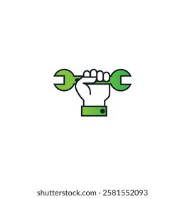 Hand with wrench icon flat vector design