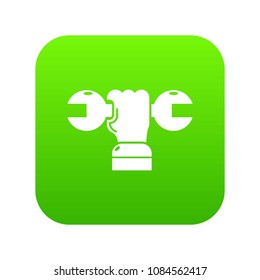 Hand wrench icon green vector isolated on white background