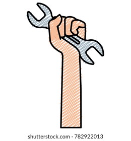 hand with wrench isolated icon