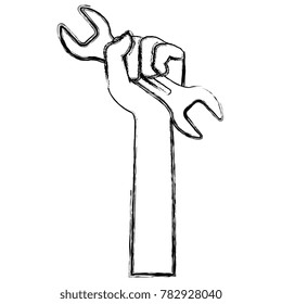 hand with wrench isolated icon