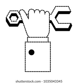 hand with wrench key isolated icon