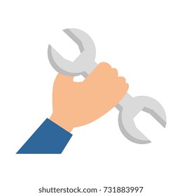hand with wrench key isolated icon
