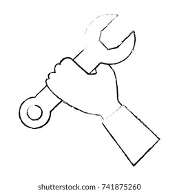 hand with wrench key isolated icon