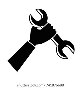 hand with wrench key isolated icon