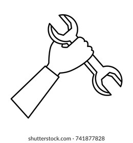 hand with wrench key isolated icon