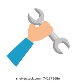 hand with wrench key isolated icon