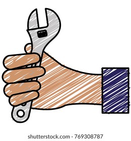 hand with wrench key isolated icon