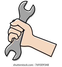 hand with wrench key isolated icon