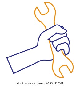 hand with wrench key isolated icon