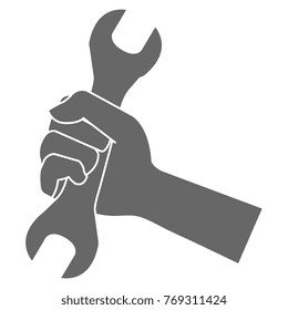 hand with wrench key isolated icon