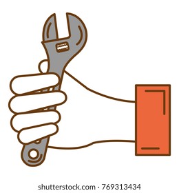 hand with wrench key isolated icon