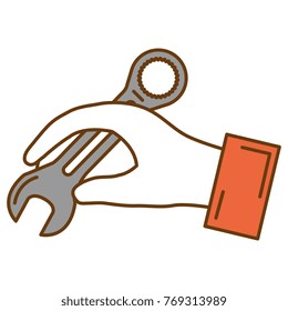 hand with wrench key isolated icon