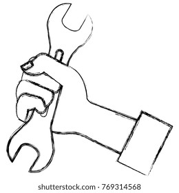 hand with wrench key isolated icon