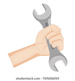hand with wrench key isolated icon