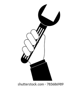 hand with wrench key isolated icon