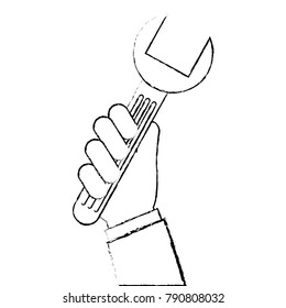 hand with wrench key isolated icon