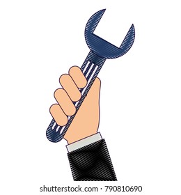 hand with wrench key isolated icon