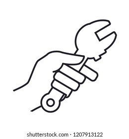 hand with wrench key mechanic tool