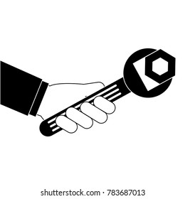 hand with wrench key and nut vector illustration design