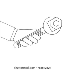 hand with wrench key and nut vector illustration design