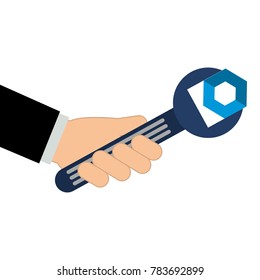 hand with wrench key and nut vector illustration design