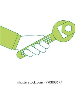 hand with wrench key and nut vector illustration design