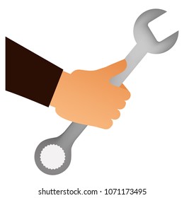 hand with wrench key tool icon