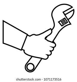 hand with wrench key tool icon