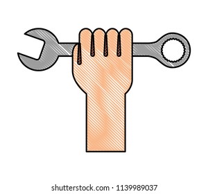 hand with wrench key tool icon