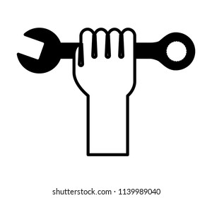 hand with wrench key tool icon