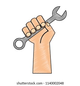 hand with wrench key tool icon