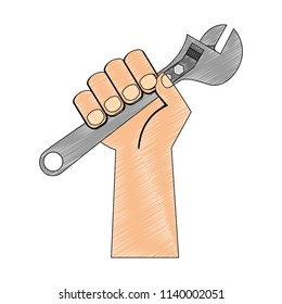 hand with wrench key tool icon