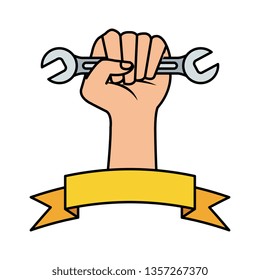 hand with wrench key tool icon