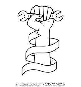 hand with wrench key tool icon