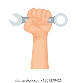 hand with wrench key tool icon