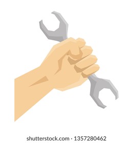 hand with wrench key tool icon